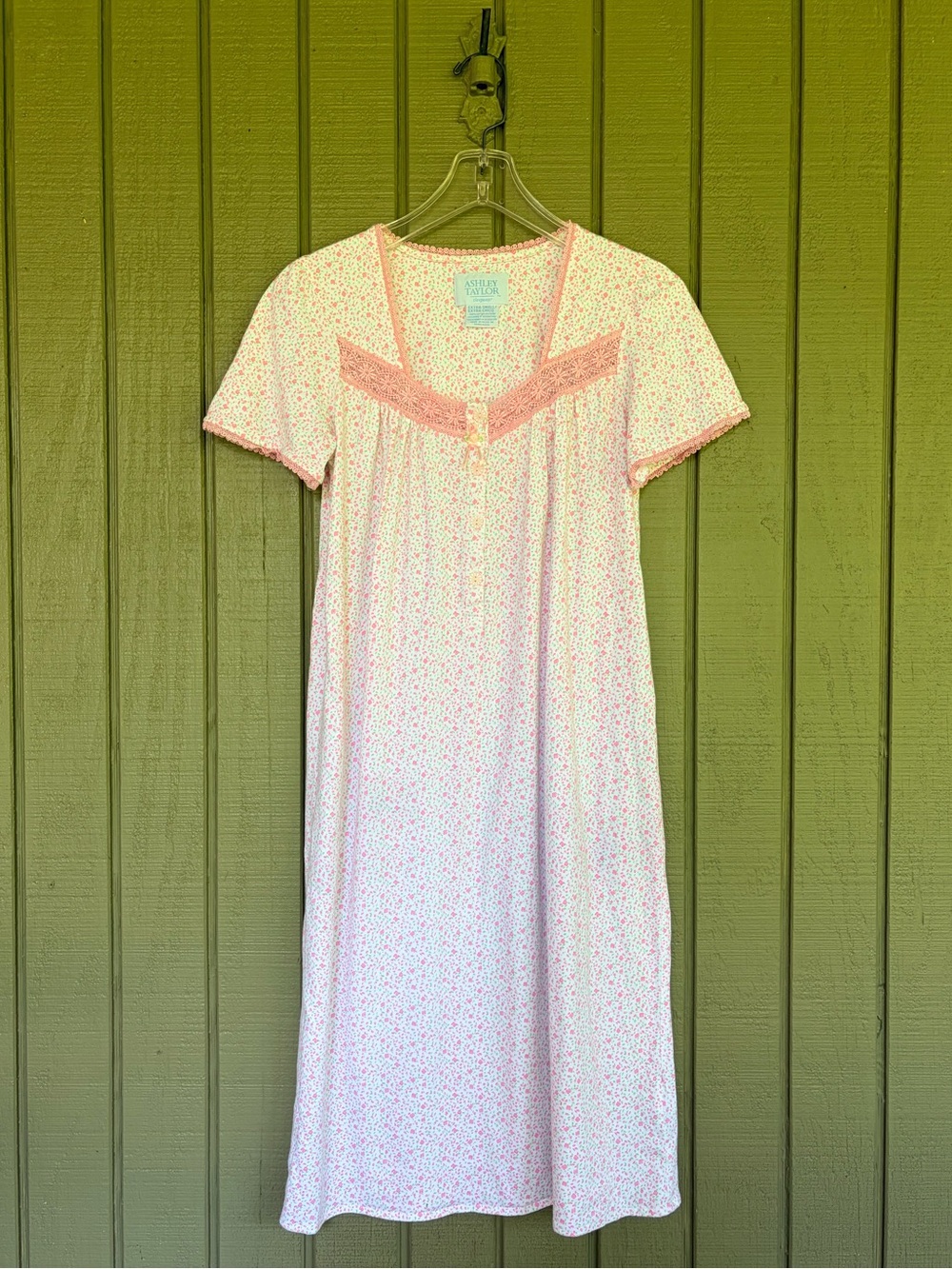 VTG 90s Ashley Taylor 100% Cotton Nightgown XS Pink Ditsy Floral Lace